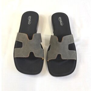 Aerothotic Slide Sandals Women 7 Gray Black Minimalist Orthopedic Cushioned Slip
